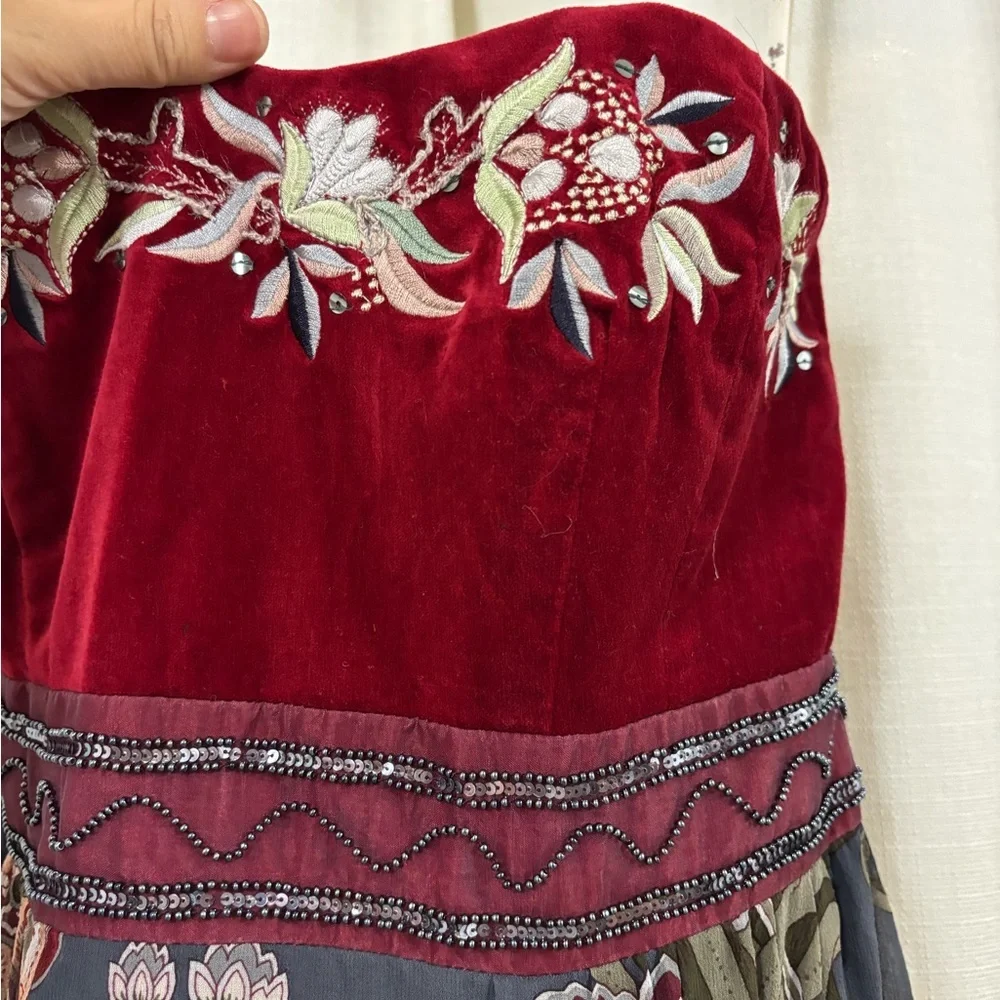 Nanette Lepore Strapless Embroidered Red and Gray Floral Dress - Picture 3 of 10